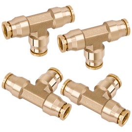 HASAOMOI 4PCS 3/8" Tee Union DOT Air Fittings，3 Way Tube Air Line Adapter Quick Push to Connect Fittings Brass Union Tee for Car Truck Trailers and Air Brake System