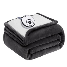 Sealy Electric Blanket Full Size 80"*84",Super Cozy Flannel to Sherpa Reversible Heated Blanket Full Size with 10 Heating Levels & 1-12 Hours Auto Off Overheating Protection Machine Washable, Charcoal