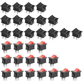 GTIWUNG 32pcs Unlit Red/Black Rocker Switch ON-OFF SPST Auto Boat Rocker Toggle Switch Snap 2 Pin 125VAC/10A 250VAC/6A Rectangle 15mm x 21mm