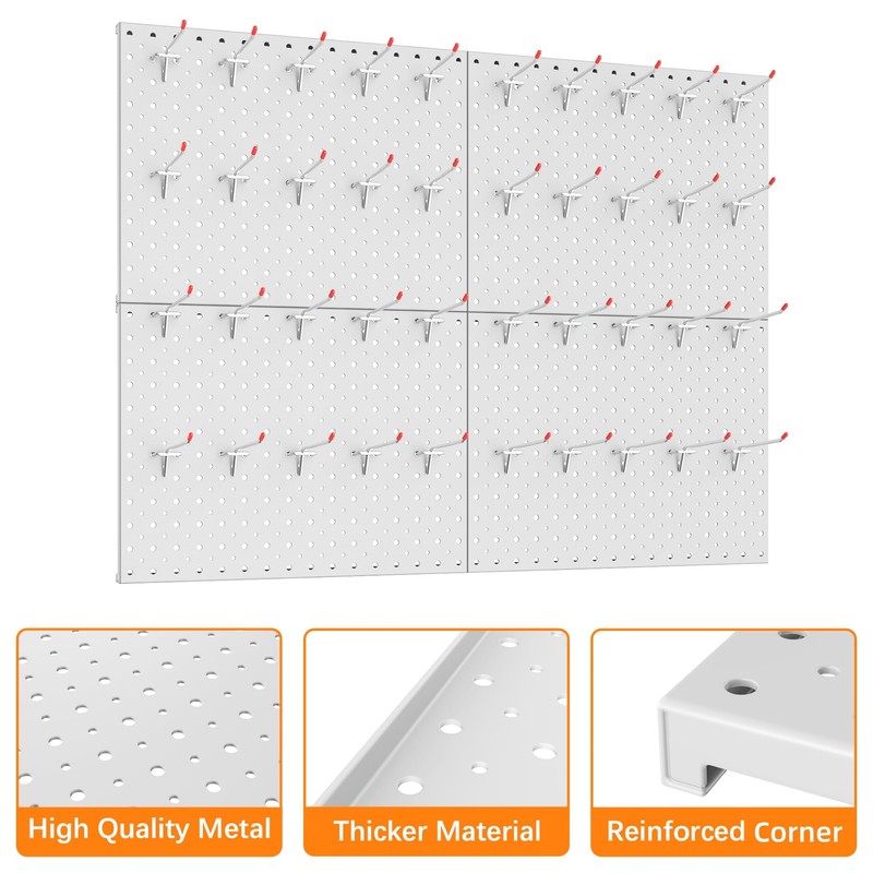 TORACK Metal Pegboard Panels and Hooks for Garage, Workbench, Shop,