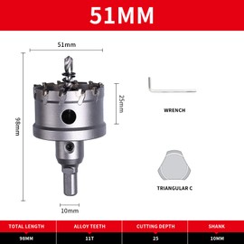 51mm Hole Saw LAIWEI Carbide Hole Cutter Stainless Steel Metal Drill Bit Tungsten Carbide Tipped Hole Saw Drill Bit (2"(51mm))