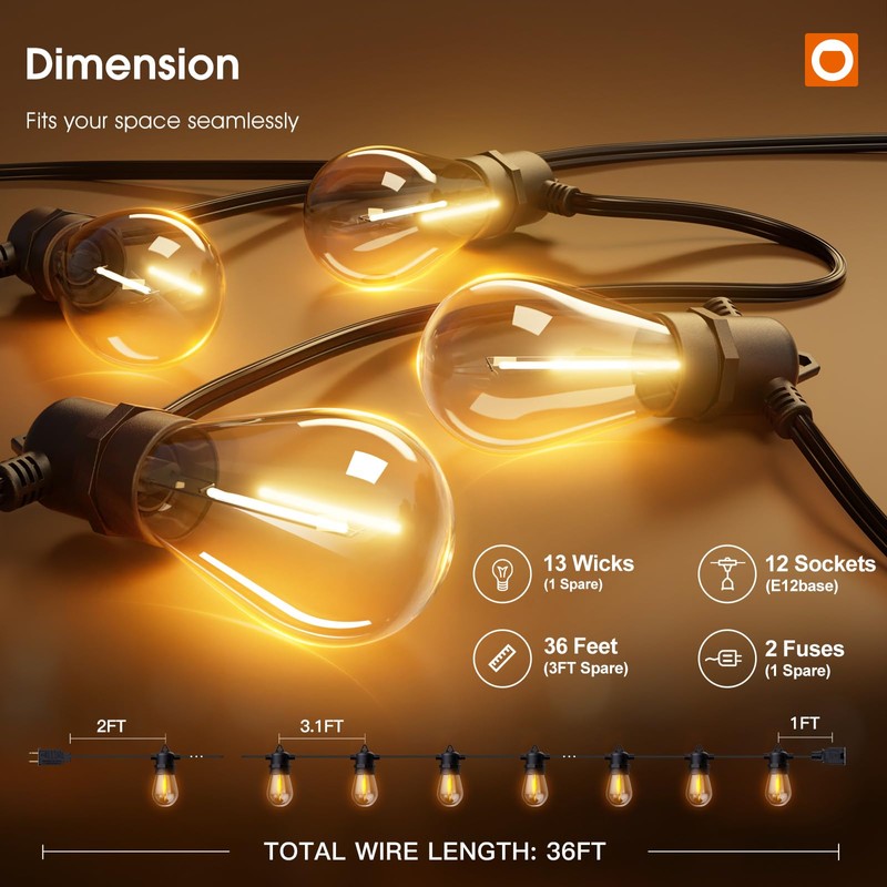 addlon 36FT LED Outdoor String Lights with 12 Edison Vintage