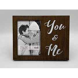 Windy Hill Collection 4 x 6 You & Me Wall or Table Top Brown Wood Picture Photograph Frame with White Floral Design (4" x 6" vertical)