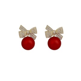 Christmas Bow Earrings for Women Holiday Xmas Bow Earrings Red Ball Bow Earrings Christmas Earrings for Women Christmas Gifts (A:red)
