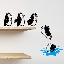Penguins fridge shelf sticker jumping flying funny Vinyl Wall Sticker Decor Decal Mural KItchen Living room sofa Pets