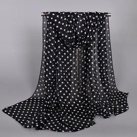 FGSS Women-Fashion-Scarves Polka-Dot-Scarf - Lightweight-Soft-Long-Headband Classic-Chiffon-Wrap-Shawl Black White Sheer