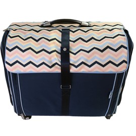 Rolling Craft Bag - Rolling Tote Bag & Scrapbook Storage Organizer for Craft Machines & Supplies, Canvas Trolley - Blue with Multi-Color Chevron