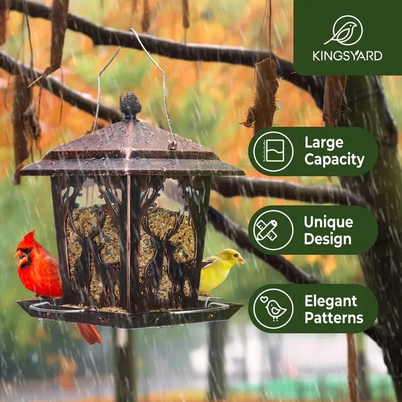 Bird Metal Deer Design Wild Bird Hopper Feeder With 4