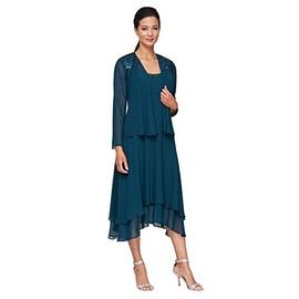 S.L. Fashions Women's Mother of The Bride Dress with Embellished Neckline & Shoulder, Wedding Guest (Petite and Regular Sizes), Mid Teal