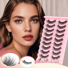 Ahrikiss Natural Lashes Short Eyelashes Wispy False Mink Lash Pack 10 Pairs Fluffy Cat Eye 5D Strip Eyelash Small Fake Lashes Full pestaña postiza for Daily Makeup(TB13)
