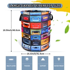 NUTAINLA Vintage Cassette Music Tape Laundry Basket Foldable Oxford Cloth Funny Tote Bag Laundry Hamper Clothes Storage Bucket Toy Organizer For Bathroom/Laundry Storage/Bedroom 18.9x16.5 Inch