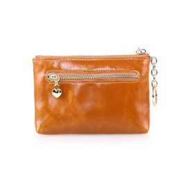 AprinCtempsD Women's Mini Coin Purse, Genuine Leather, Men's Wallet, Small Wallet with Zip, Key Ring, brown, 13 x 1.5 x 9 cm