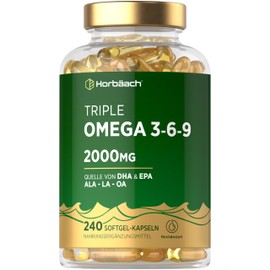 Horbaach Omega 3 6 9 Capsules High Dose 2000 mg | 240 Capsules | Source for DHA and EPA | Made of Fish Oil and Linseed Oil