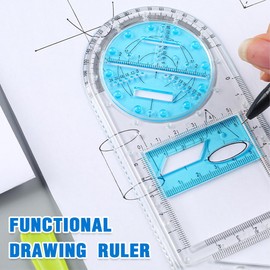ZKSXOA 1pcs Multifunctional Geometric Ruler, Multi-Function Drawing Ruler, Elementary School Common Graphics Geometric Drawing Template Measuring Tool for School Supplies
