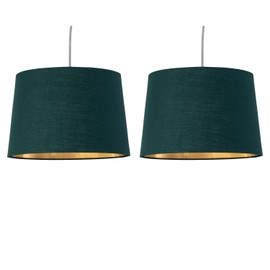 Set of 2 Dark Green Fabric with Gold Inner Easy Fit Light Shades/Lampshades for Ceiling Light or Table Lamps, 28cm Diameter