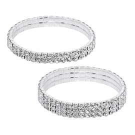 PENTA ANGEL Rhinestone Bracelets for Women 2Pcs Stretch Sparking Stackable Crystal Tennis Jewelry Bangle for Bridal Wedding Birthday Party Favor (Slive)