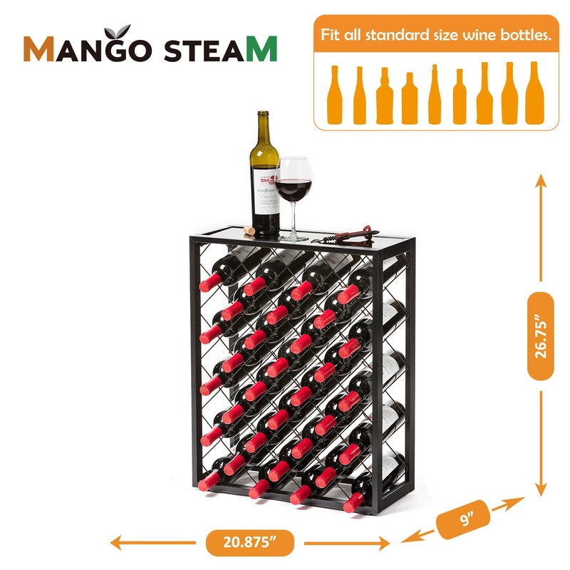 Mango Steam 32 Bottle Wine Rack with Black Glass Top