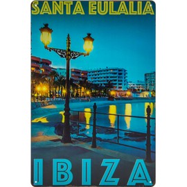 Historical Retro Vintage Tin Sign with Souvenir Travel Motif, Holiday, Adventure, Holiday Decorative Sign, 30 x 20 cm (Santa Eulalia, Spain)