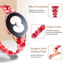 BAIHUIAM Resin Bands Compatible with Galaxy Watch 7/6/5/4/FE Band 40mm 44mm Women, Slim 20mm Band for Galaxy Watch 6/4 Classic 43mm 47mm 42mm 46mm, Red Agate