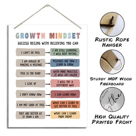 Growth Mindset Sign, Success Begin's With Believing You Can, Decorative Hanging Wood Plaque for Wall, Educational Wall Decor, Classroom Decor, Office Decor, Inspirational Decor, Counseling Room Decor