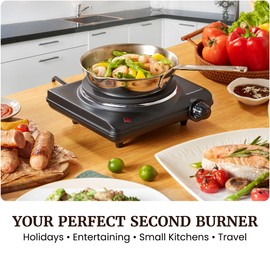Elite Gourmet Electric Burner, 1000W Cast Iron Hot Plate, 7 Heat Settings