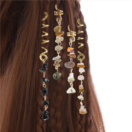 FRDTLUTHW Hair Jewelry Dreadlock Accessories, Natura Stone Hair Charms for Braids, Hair Ring Crystal Hair Accessories for Women(Black, pack of 6)