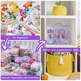 Funtopia Craft Storage Organiser 59 Pack, 3-Tier Stackable Storage Container Box with Lids and 56 Pcs Small Plastic Storage Box, Mini Clear Bead Storage for Jewelry Toys Arts Crafts Bead Small Parts