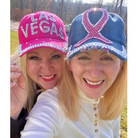 Popfizzy Bling Pink Las Vegas Rhinestone Hat for Women, Bedazzled Baseball Cap, Distressed Fancy Bejeweled Sparkle Studded Ball Cap