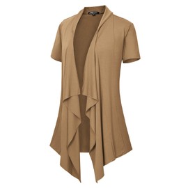 Urban CoCo Women's Short Sleeve Open Front Drape Loose Cardigan (S, Camel)