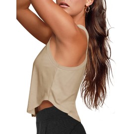 Womens Cropped Tank Tops Sleeveless Going Out Tops Summer Workout Athletic Shirts Racerback Yoga Crop Tops Muscle Tanks(Khaki Small)