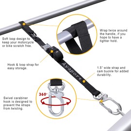 Ayaport Motorcycle Tie Down Straps 1.5” x 8’ (with Swivel Carabiner Hooks) Cam Buckle Tie Downs, Handlebar Strap for Dirt Bike, Motor Bike, Kayak, Car, Truck, Boat, Cargo, Black