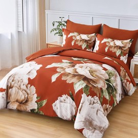 Dobuyly Burnt Orange Comforter Set King Size 7 Piece Bed in a Bag, Floral Printed on Terracotta Comforter Set with Sheets, Soft Microfiber Botanical Fall Bedding Set for All Season