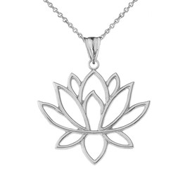 Exotic Sterling Silver Lotus Flower Filigree-Style Charm Pendant Necklace, 22"