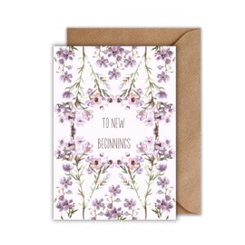 WBdesignz To New Beginnings Greeting Card - Floral Card for New Beginnings, Restart, Farewell, Retirement or New Chapter - Elegant Floral Design - Includes Envelope - A6 Size