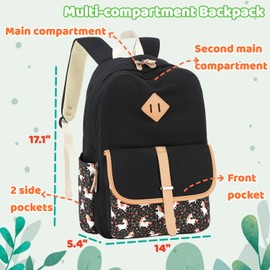 Leaper Stripe Canvas School Backpack for Kids Girls Large Laptop Bag Travel Shoulder Bag Bookbag Daypack Purple