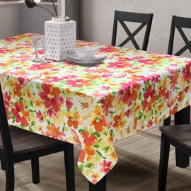 CAIT CHAPMAN HOME Collection Primavera Verano Impreso Fácil Cuidado Resistente a las Manchas Mantel de tela con cuentas (152,4 x 304,8 cm, Rectángulo, Jardín de Primavera)