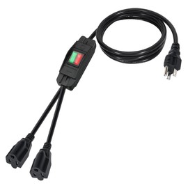 2 Way Extension Cord with On/Off Switch, Fiabtool 3 Prong Extension Cord Splitter, Heavy Duty Plug Splitter, SJTW 18AWG 10A/125V Indoor Use (6.56 Ft, Black)