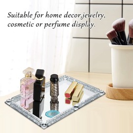 Nuscen Glass Tray Mirrored Bottom Decorative Vanity Tray Simple Home Decor Crystal Tray Mirrored Tray (Silver)