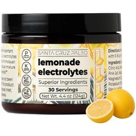 Santa Cruz Paleo Santa Cruz Limonada Electrolito En Polvo - Sal Rosa Del Himalaya, Sal Marina, Magnesio, Sin Gluten, Sin Azúcar, Paleo - 30 Porciones