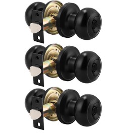 Probrico (3 Pack) Black Round Entry Door Knobs Keyed Alike, Exterior/Interior Door Handles Bedroom Bathroom/Front/Offic Doors, Door Lock with Locks and 3 Combo Keys Lock Security