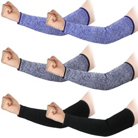 3 Pairs Arm Protectors for Thin Skin and Bruising Cut Resistant Forearm Sleeve Level 5 Arm Burn Protection Sleeve (Light Blue, Dark Blue, Black,15.8 Inch)