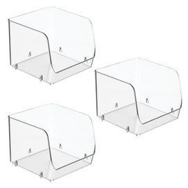 iDesign Stackable Open-Front Storage Bins for Kitchen and Pantry Organization - Set of 3 - Clear