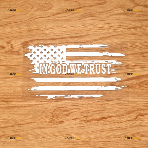 American Flag in God We Trust Sticker Decal Vinyl Distressed