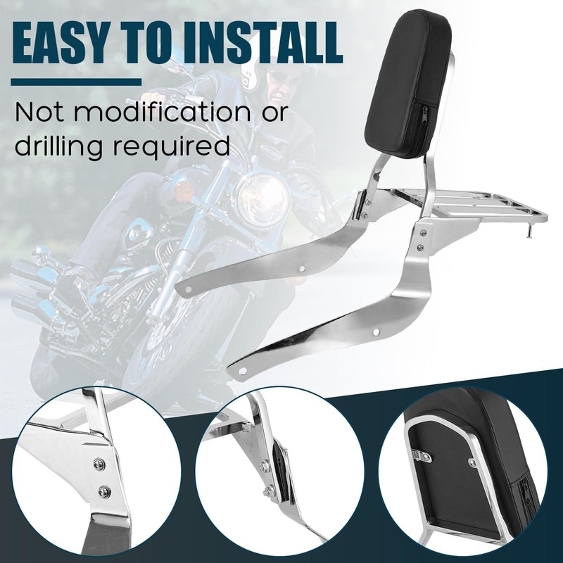 DSISIMO Chrome Backrest Sissy Bar With Luggage Rack Backrest Pad