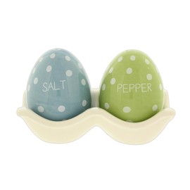 The Bridge Collection 4" Polka Dotted Egg Salt and Pepper Shaker Set - 3 Piece Set - Easter Kitchen Items - Fun Salt and Pepper Shakers for Home Decor