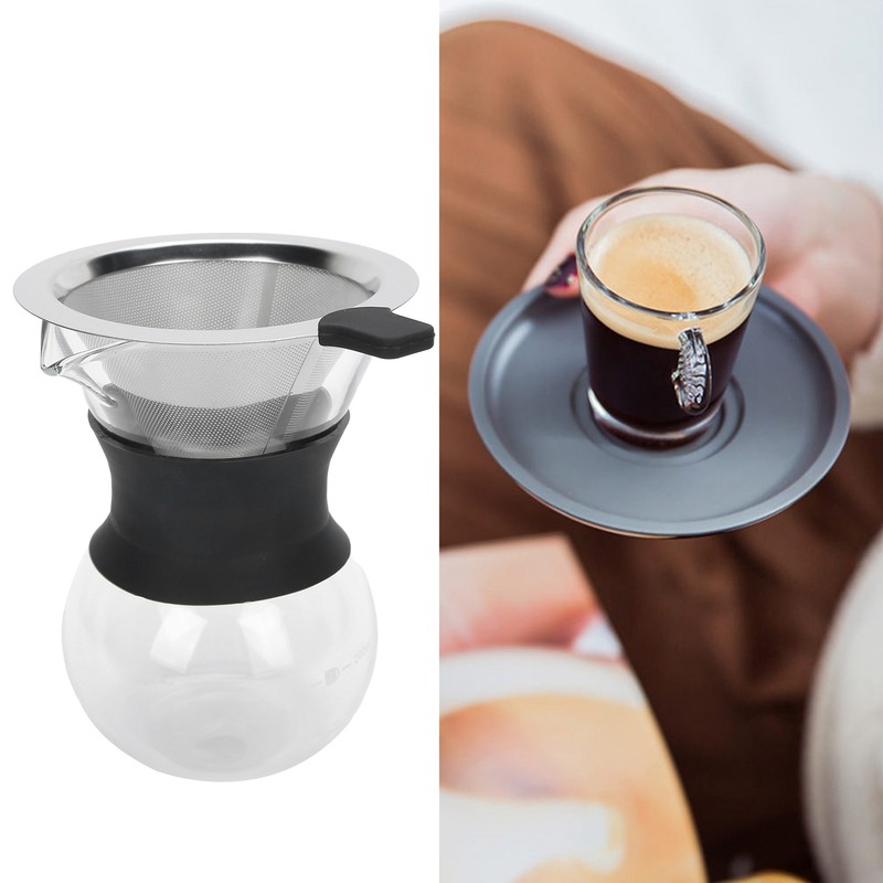 Reusable Glass Coffee Pot with Stainless Steel Filter Manual Drip