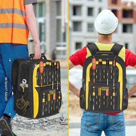 POWSTR 18 in Heavy-duty Tool Backpack with USB Port,Waterproof Electrician Tool Bag Backpack with 23 Pockets and S-shaped Shoulder Straps Which are Ergonomic for Men, Electrician, Engineer, Technician