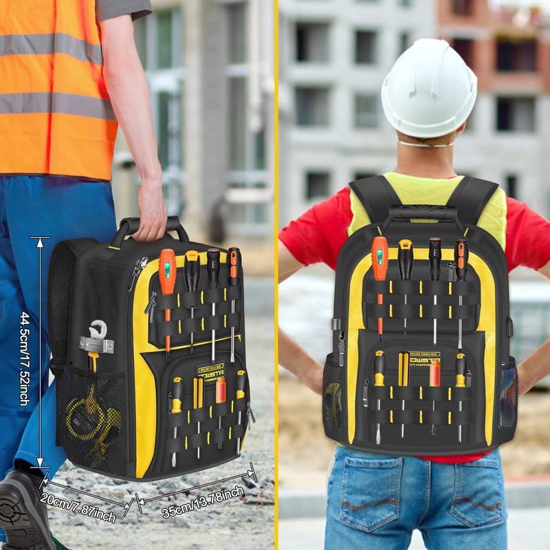 POWSTR 18 in Heavy-duty Tool Backpack with USB Port,Waterproof Electrician