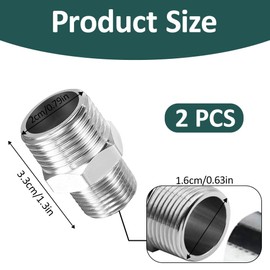 Yiranfuyao 2PCS Stainless Steel Shower Hose Connectors, Male to Female Hex Reducing Nipple, Double Thread Plumbing Adapter Fittings for Shower, Bidet, Tap & Pipe Systems