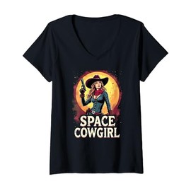 Womens Space Cowgirl Vintage Galactic Retro Western Adventure V-Neck T-Shirt